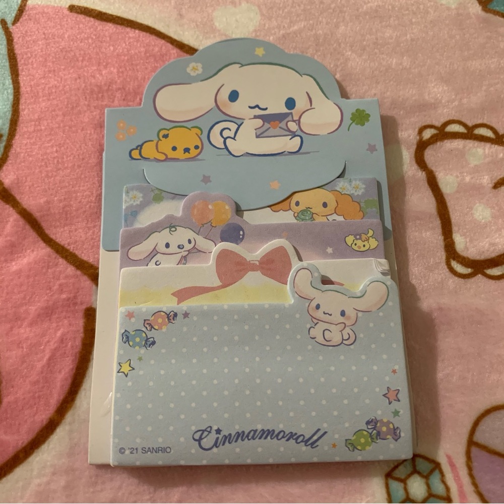 Baby Blue Cinnamoroll 4 Style Sticky Note Memo Slips with Built-in Holder
